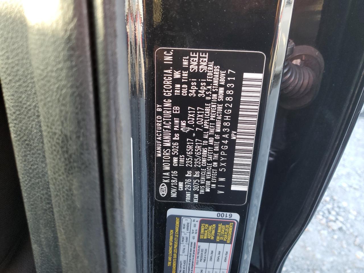 2017 Kia Sorento Lx VIN: 5XYPG4A38HG288317 Lot: 64751845