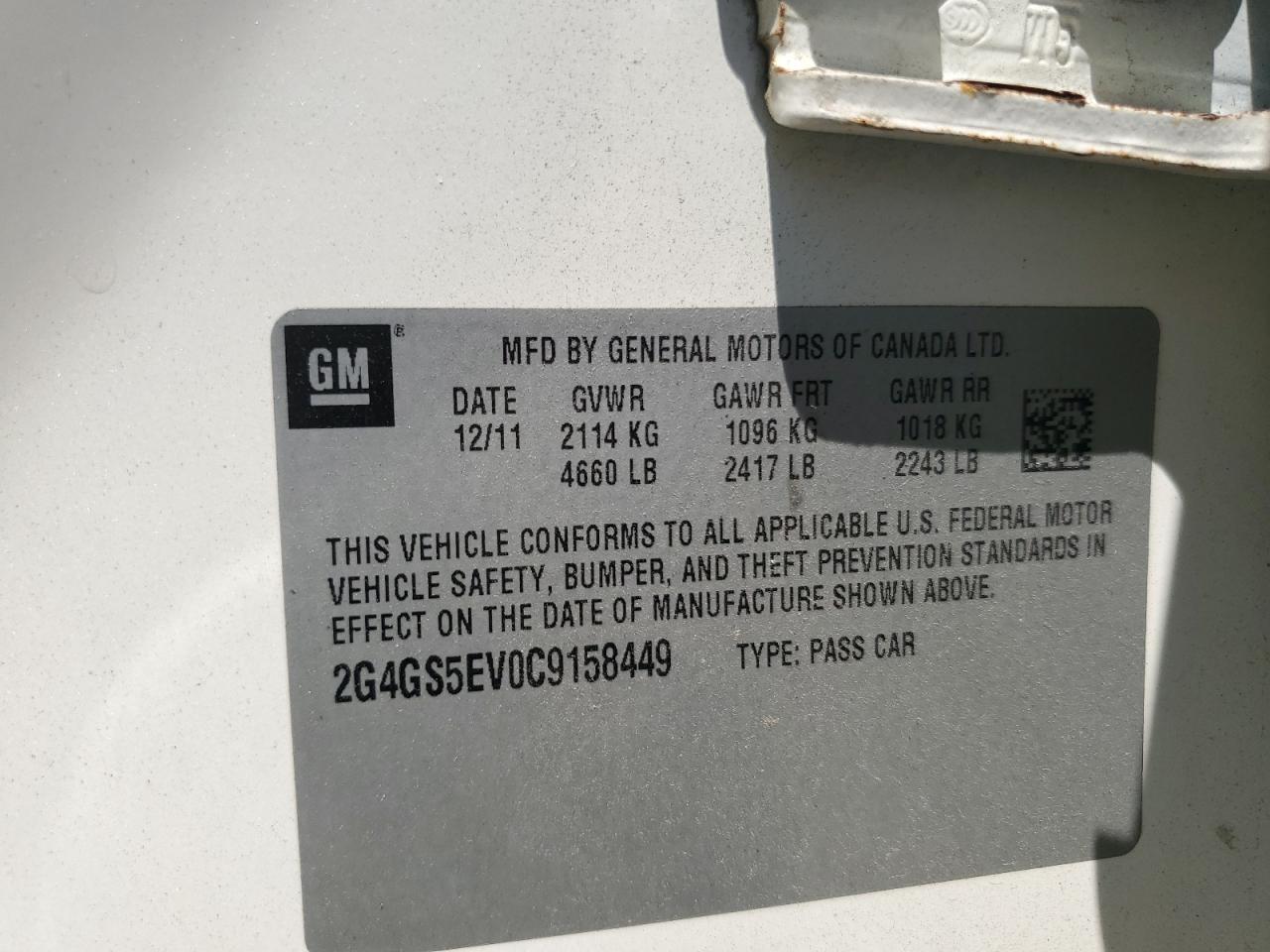 2012 Buick Regal Premium VIN: 2G4GS5EV0C9158449 Lot: 64047085