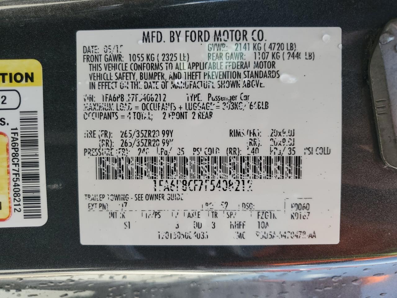 2015 Ford Mustang Gt VIN: 1FA6P8CF7F5408212 Lot: 63006425