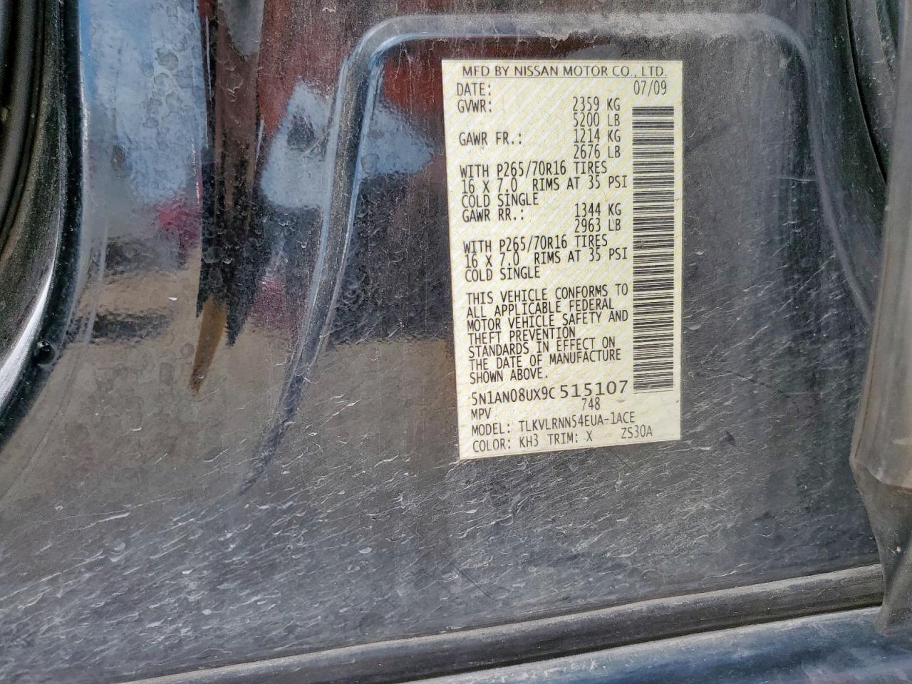 2009 Nissan Xterra Off Road VIN: 5N1AN08UX9C515107 Lot: 64447475