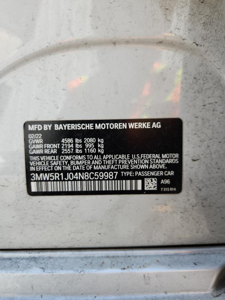 2022 BMW 330I VIN: 3MW5R1J04N8C59987 Lot: 64559735