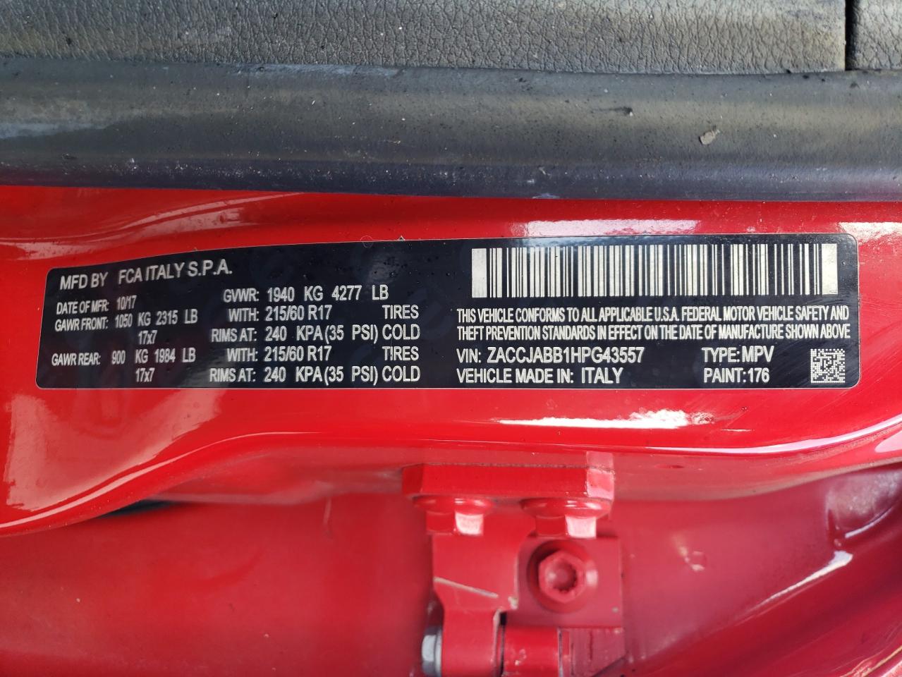 2017 Jeep Renegade Latitude VIN: ZACCJABB1HPG43557 Lot: 64252755