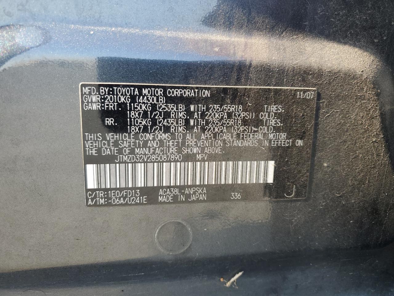 2008 Toyota Rav4 Sport VIN: JTMZD32V285087890 Lot: 64553555