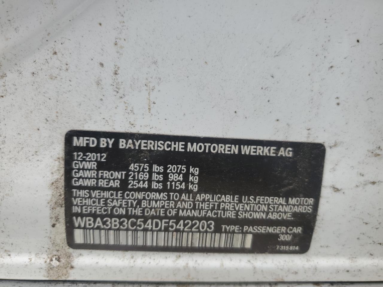 2013 BMW 328 Xi VIN: WBA3B3C54DF542203 Lot: 65157815