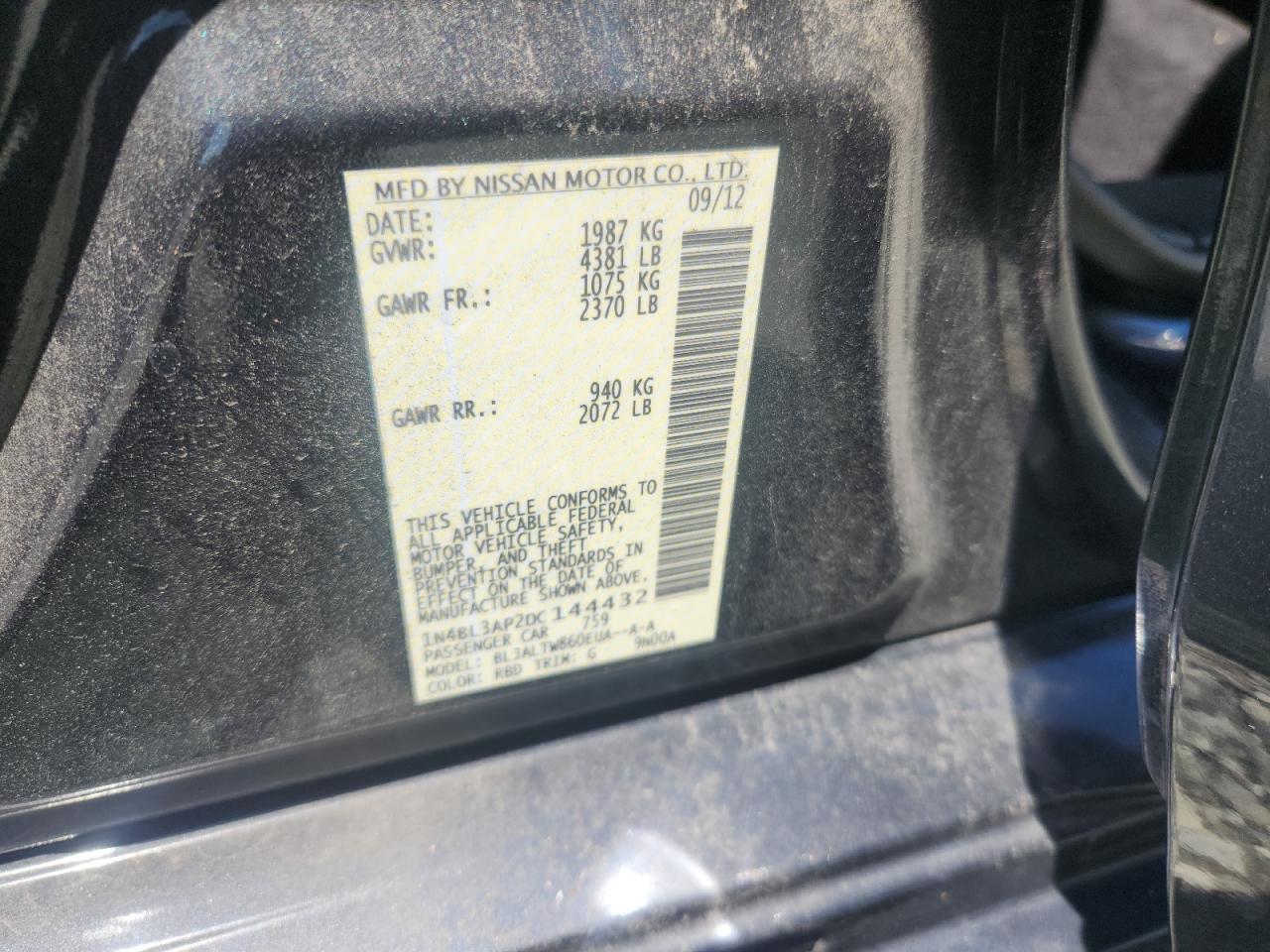 2013 Nissan Altima 3.5S VIN: 1N4BL3AP2DC144432 Lot: 65573965