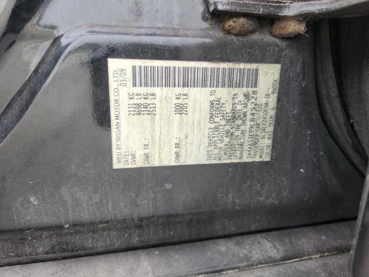 2009 Nissan Maxima S VIN: 1N4AA51E99C845228 Lot: 64656045