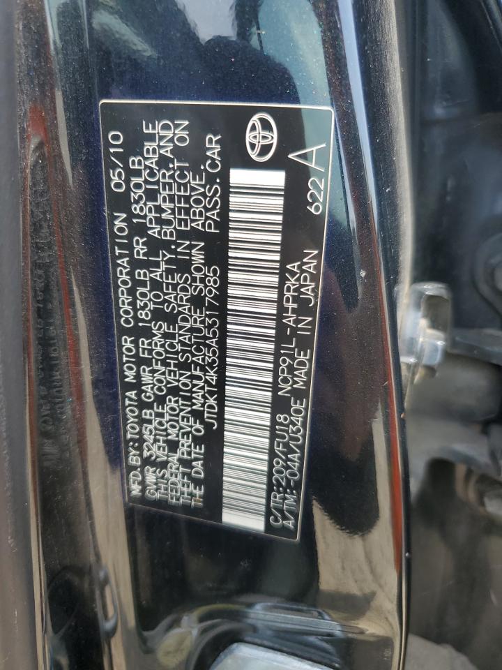 2010 Toyota Yaris VIN: JTDKT4K35A5317985 Lot: 63793815