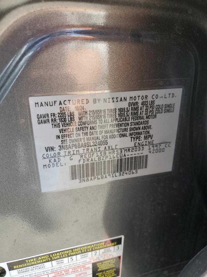 2025 Nissan Kicks S VIN: 3N8AP6BA9SL324065 Lot: 64298165