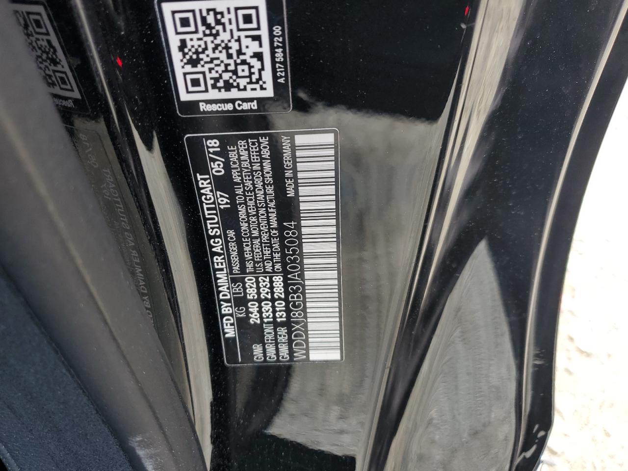2018 Mercedes-Benz S 560 4Matic VIN: WDDXJ8GB3JA035084 Lot: 64855285