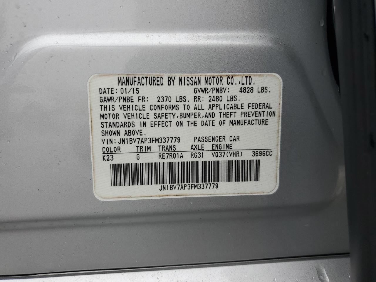 2015 Infiniti Q50 Base VIN: JN1BV7AP3FM337779 Lot: 64276575
