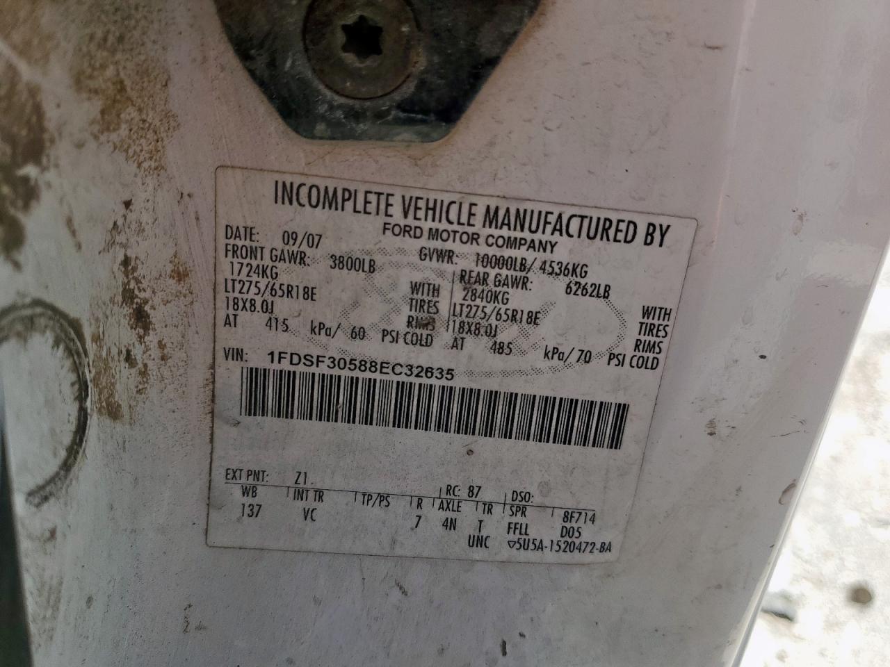 2008 Ford F350 Srw Super Duty VIN: 1FDSF30588EC32635 Lot: 64673385