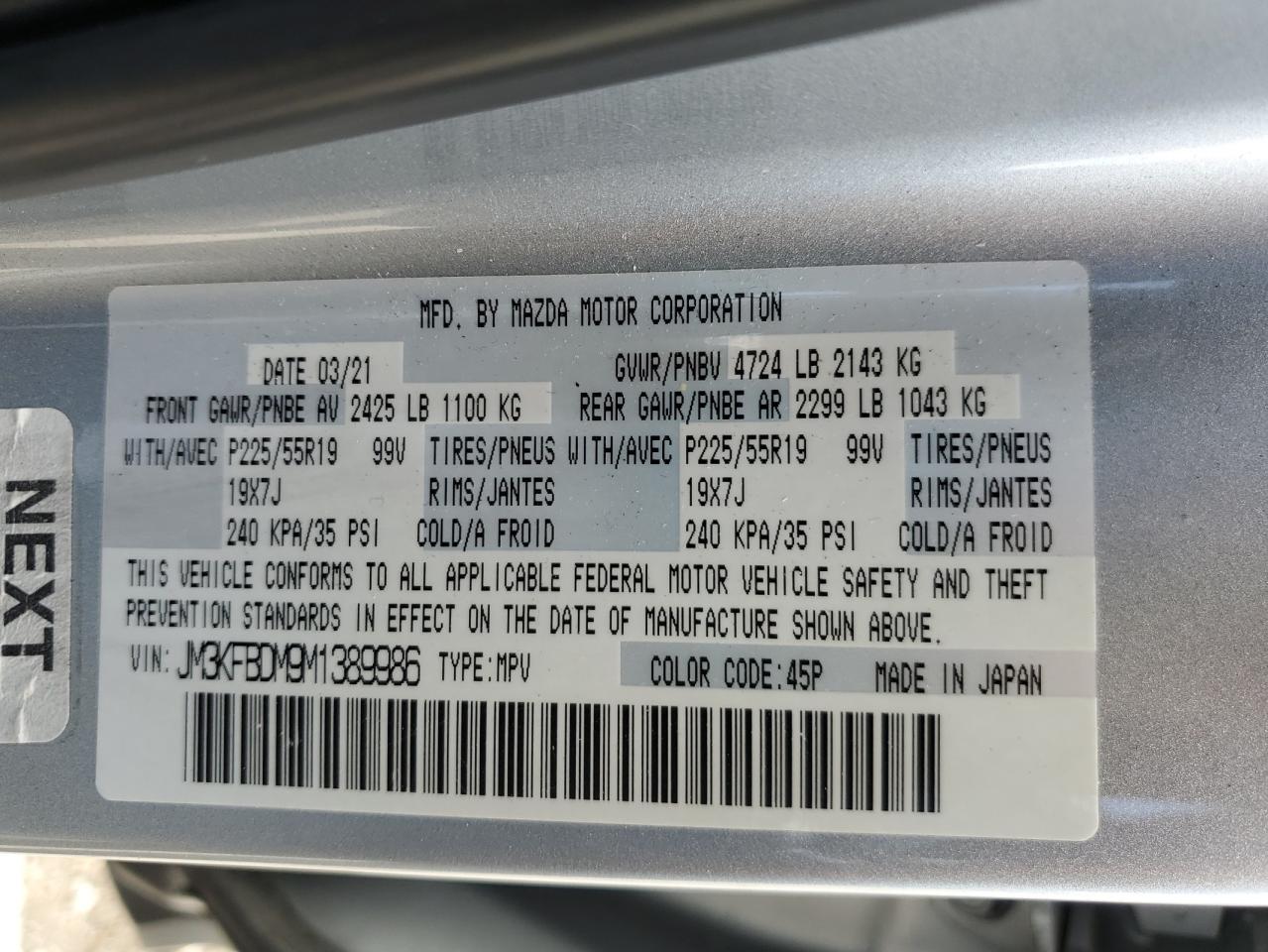 2021 Mazda Cx-5 Grand Touring VIN: JM3KFBDM9M1389986 Lot: 64254865