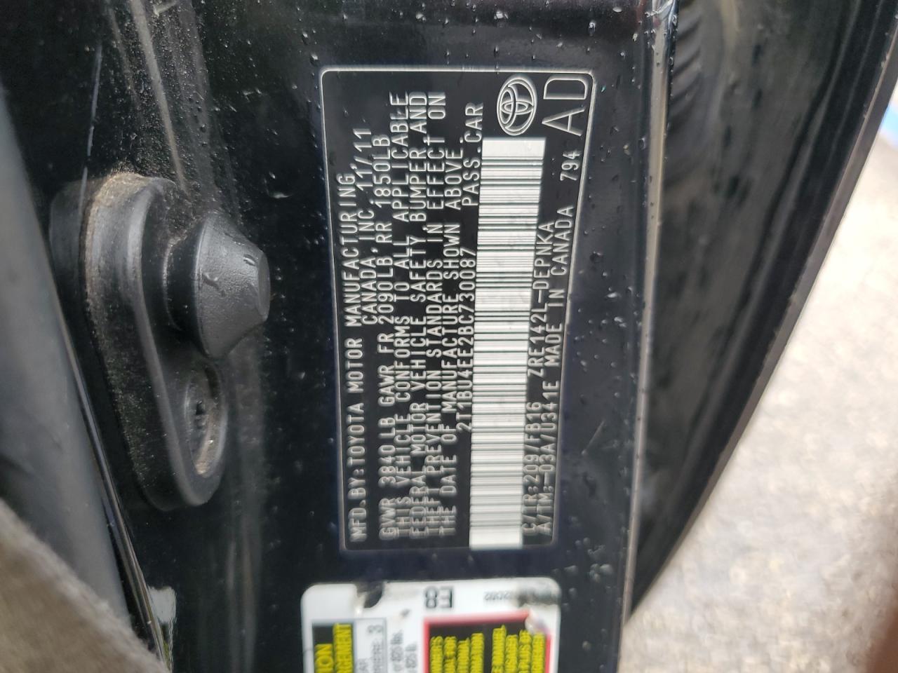 2t1bu4ee2bc730087 2T1BU4EE2BC730087 2011 Toyota Corolla Base