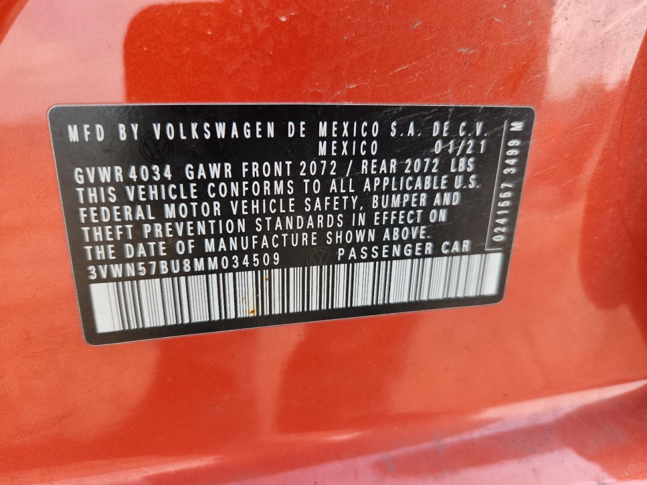 2021 Volkswagen Jetta S VIN: 3VWN57BU8MM034509 Lot: 63690075