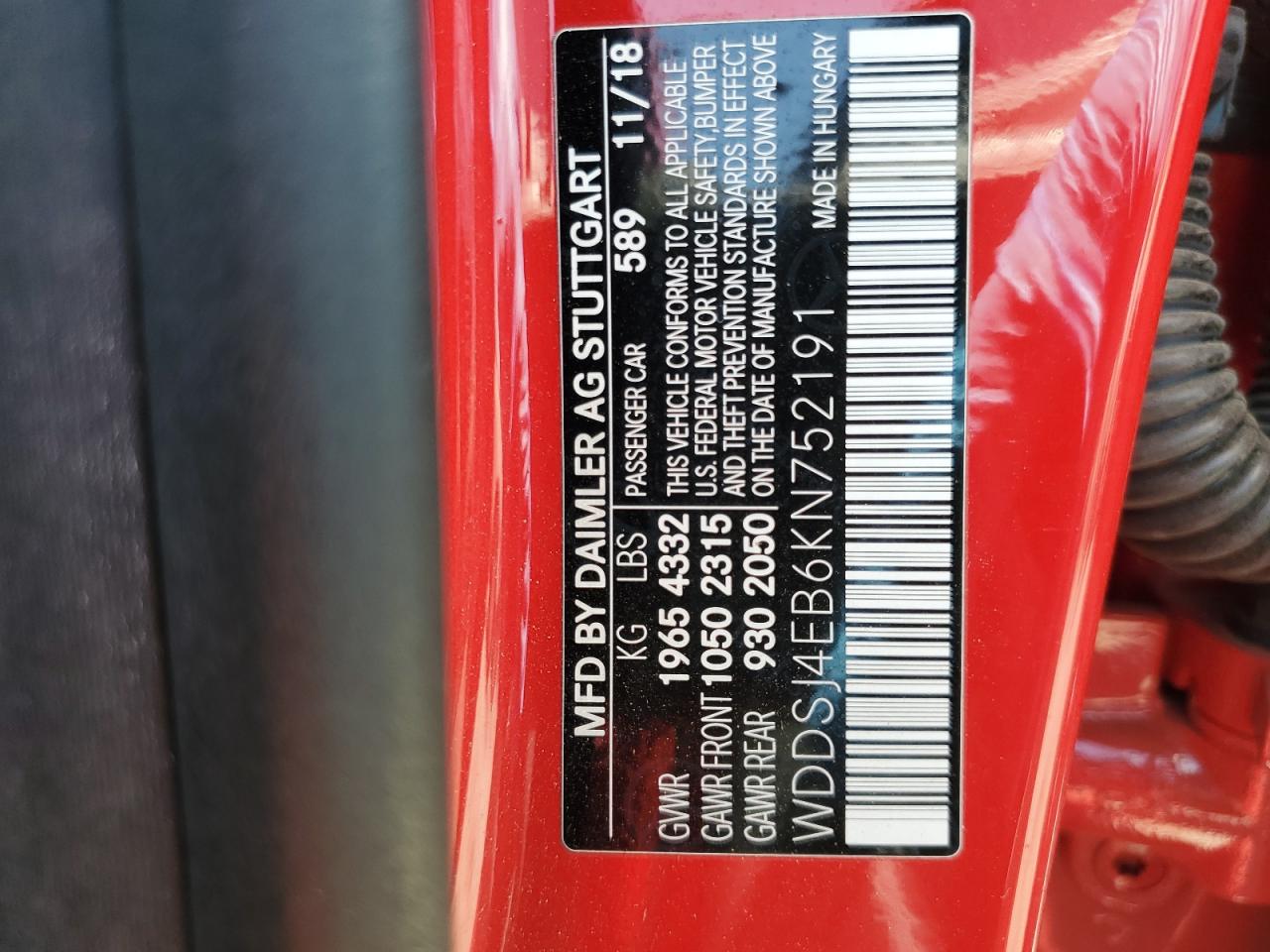 2019 Mercedes-Benz Cla 250 VIN: WDDSJ4EB6KN752191 Lot: 64494575
