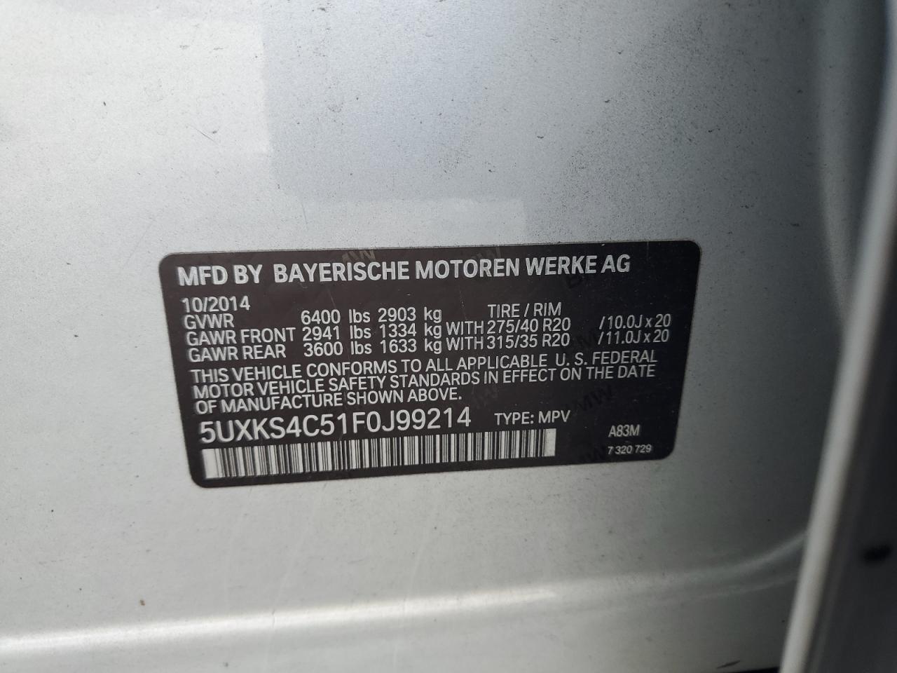 2015 BMW X5 xDrive35D VIN: 5UXKS4C51F0J99214 Lot: 64241925