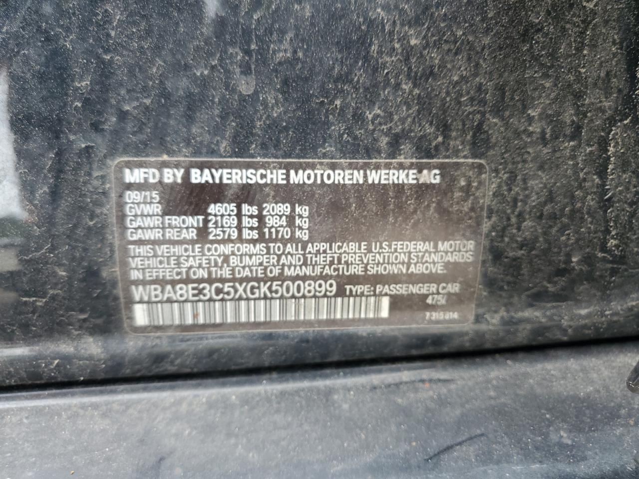 2016 BMW 328 Xi Sulev VIN: WBA8E3C5XGK500899 Lot: 62546105