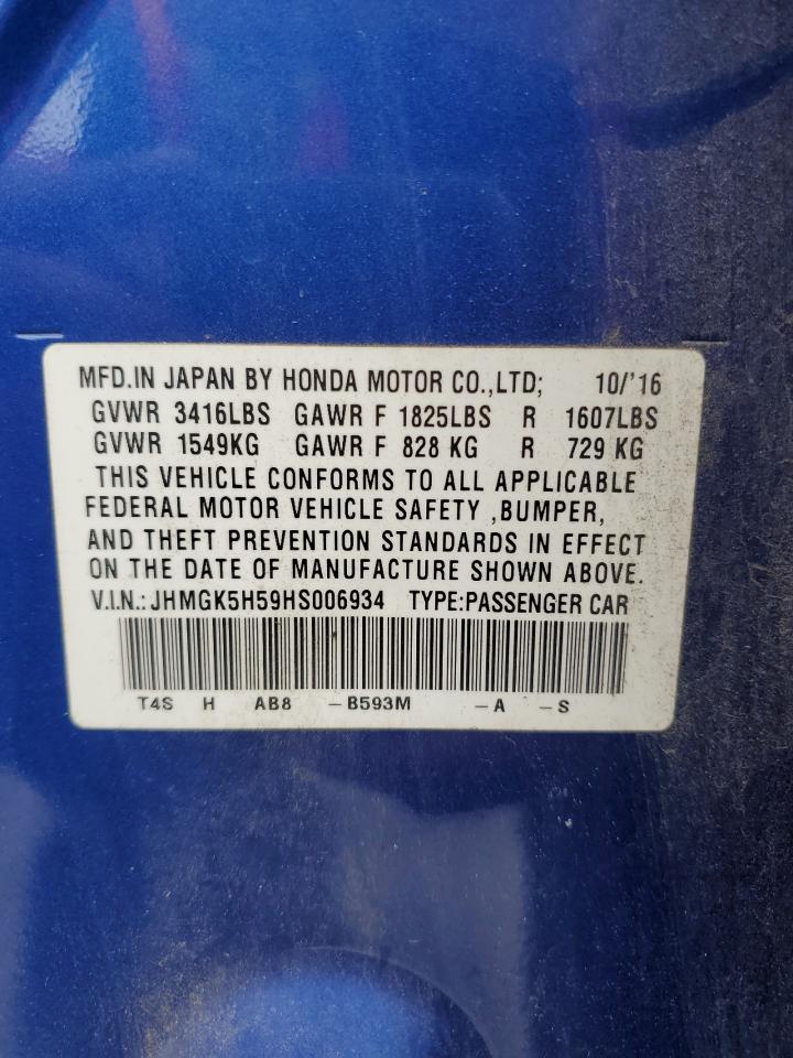 2017 Honda Fit Lx VIN: JHMGK5H59HS006934 Lot: 64426875
