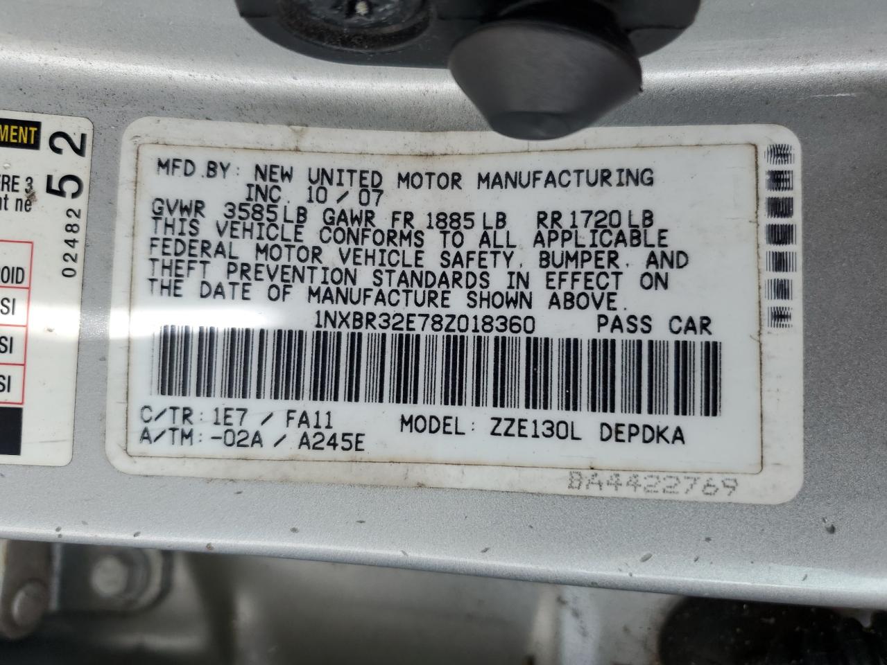 2008 Toyota Corolla Ce VIN: 1NXBR32E78Z018360 Lot: 65276465