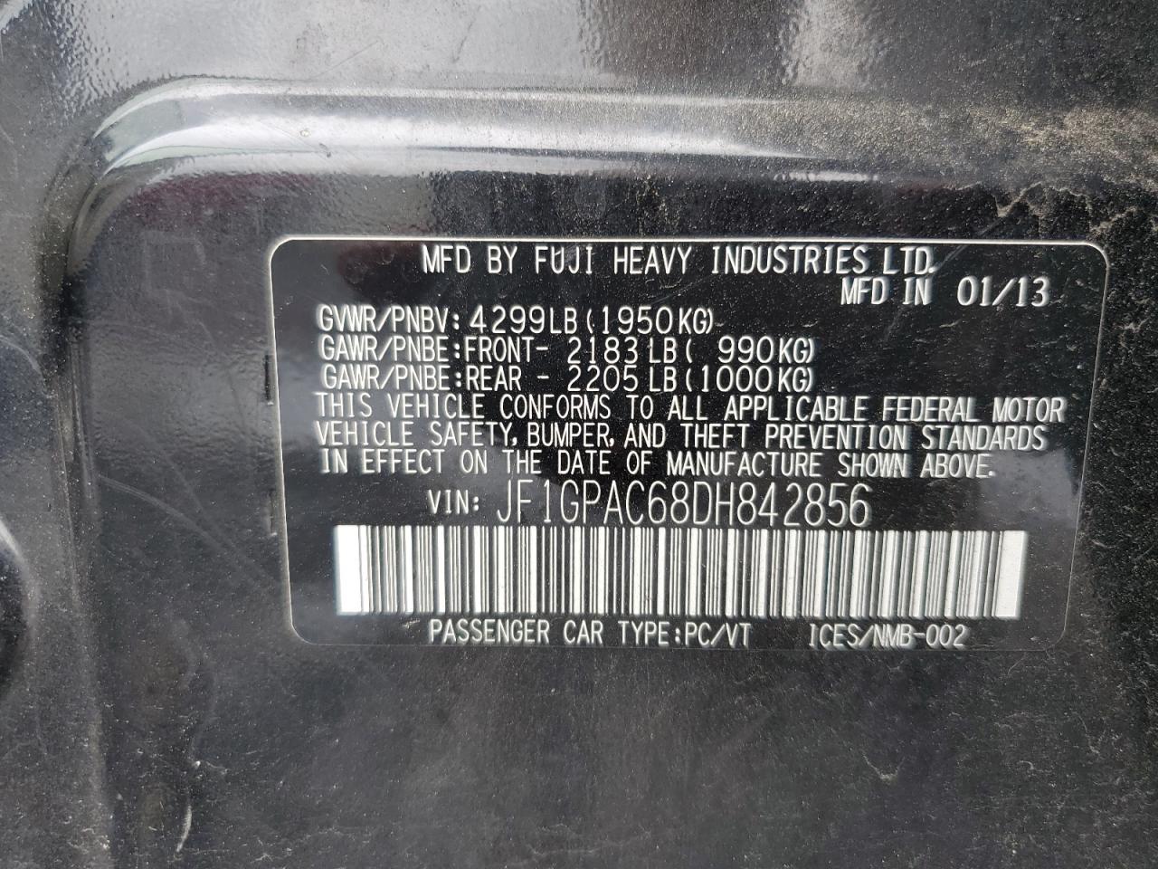 2013 Subaru Impreza Premium VIN: JF1GPAC68DH842856 Lot: 64301185