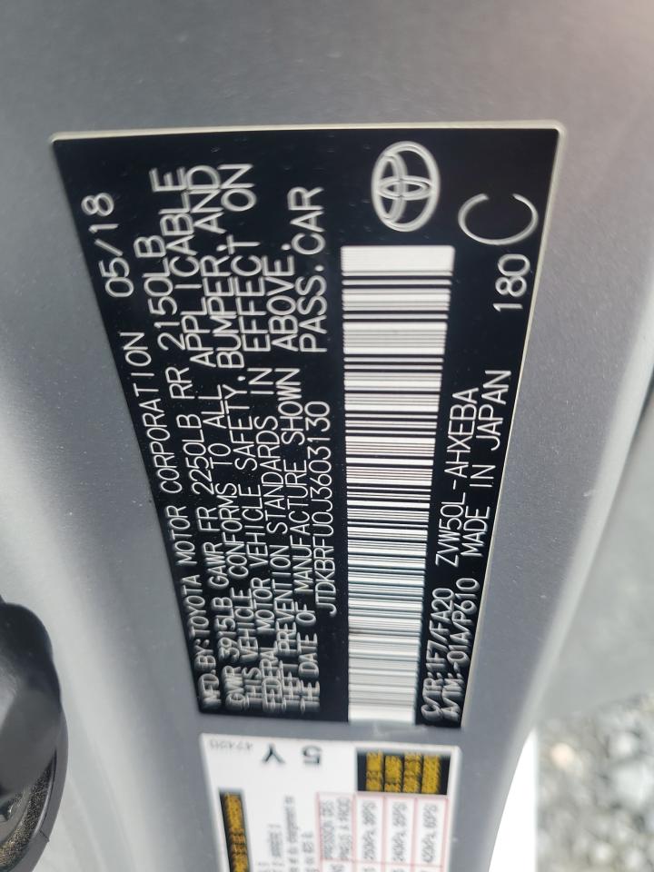 2018 Toyota Prius VIN: JTDKBRFU0J3603130 Lot: 63493505