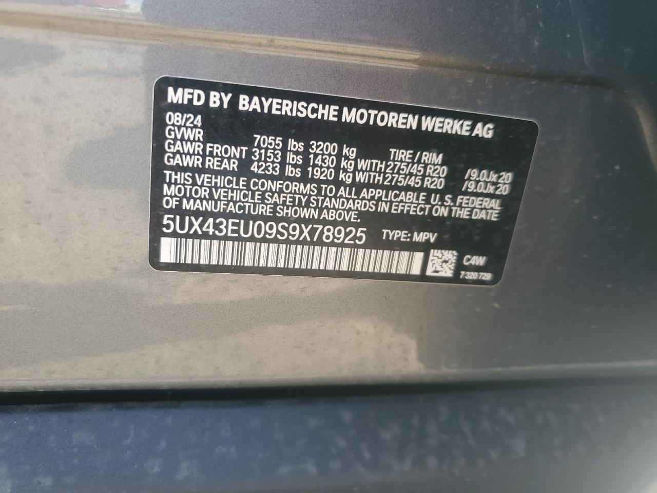 2025 BMW X5 xDrive50E VIN: 5UX43EU09S9X78925 Lot: 62962065