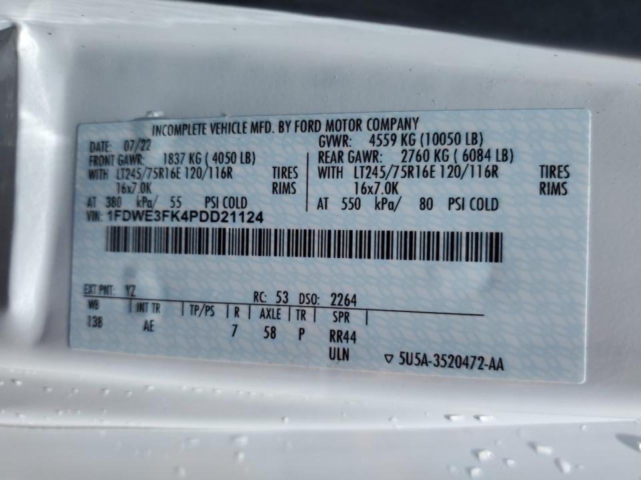 2023 Ford Econoline E350 Super Duty Cutaway Van VIN: 1FDWE3FK4PDD21124 Lot: 63704865