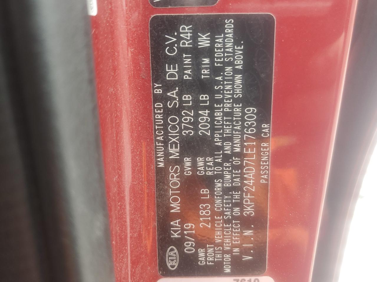 2020 Kia Forte Fe VIN: 3KPF24AD7LE176309 Lot: 64781205