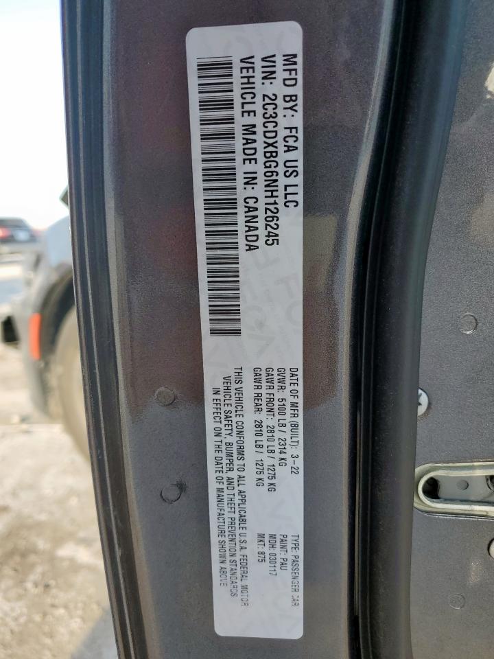 2c3cdxbg6nh126245 2C3CDXBG6NH126245 2022 Dodge Charger Sxt