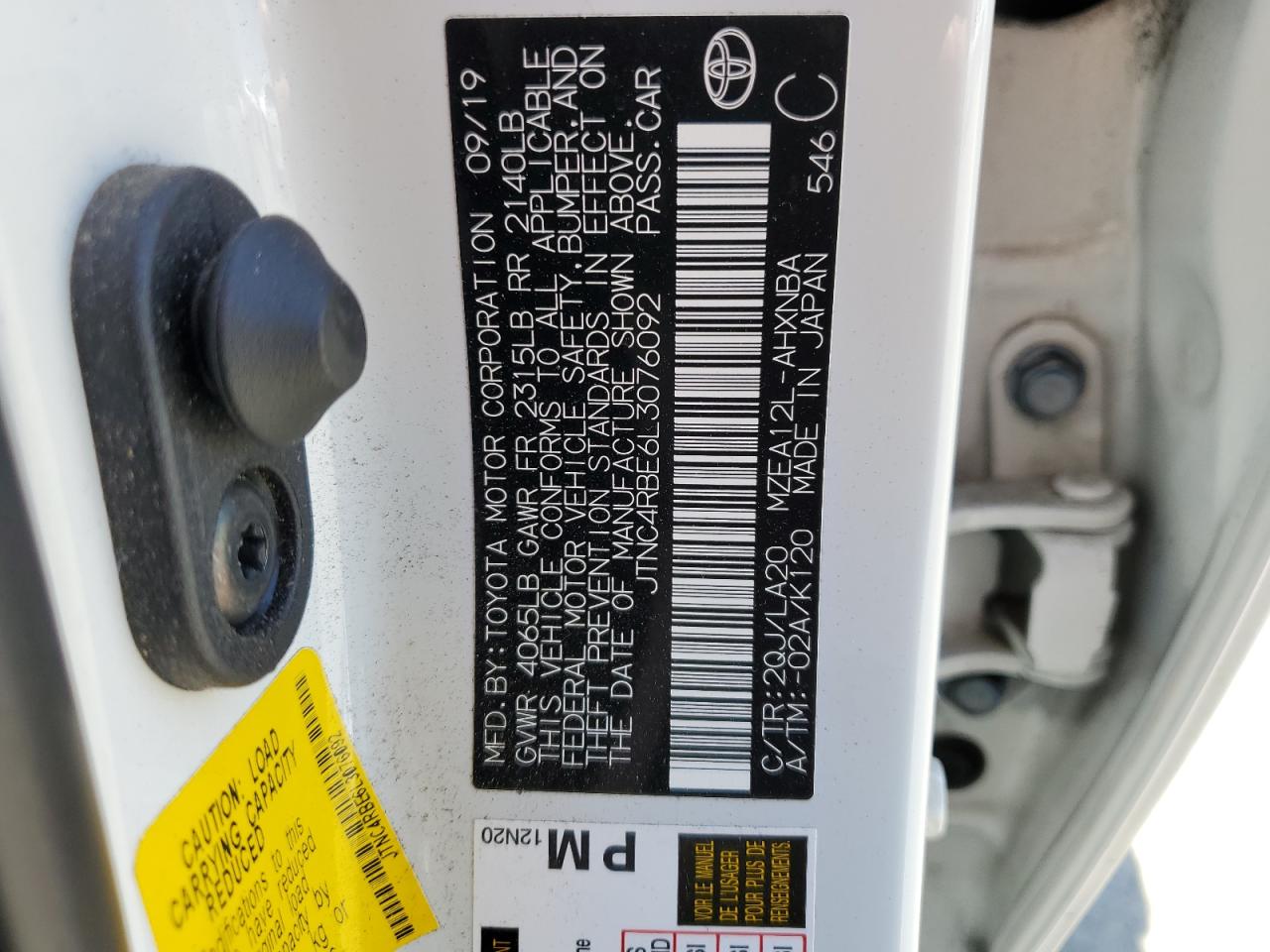 2020 Toyota Corolla Xse VIN: JTNC4RBE6L3076092 Lot: 63122785
