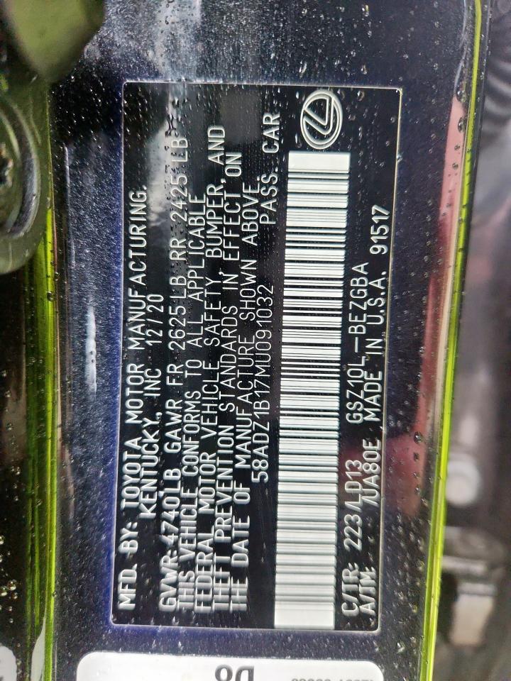 2021 Lexus Es 350 Base VIN: 58ADZ1B17MU091032 Lot: 64437845