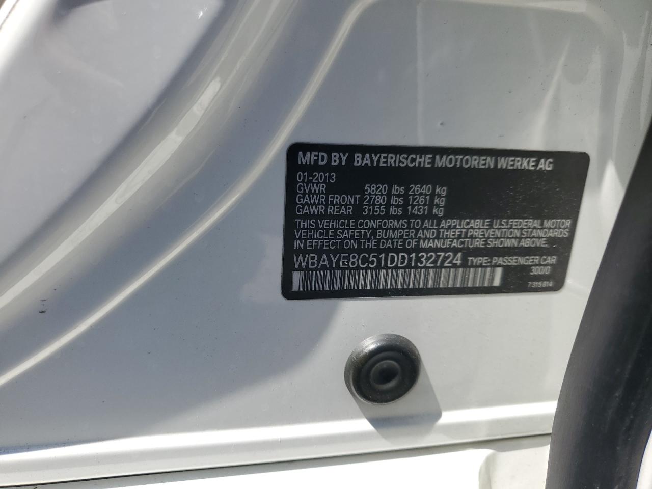2013 BMW 750 Li VIN: WBAYE8C51DD132724 Lot: 64131685