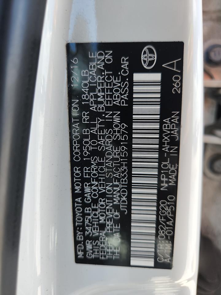2017 Toyota Prius C VIN: JTDKDTB33H1591579 Lot: 63349315