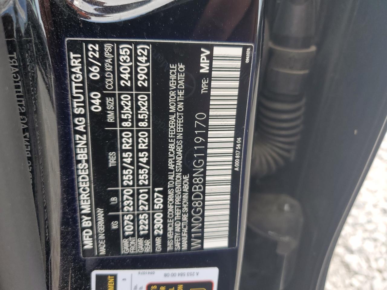 2022 Mercedes-Benz Glc 300 VIN: W1N0G8DB8NG119170 Lot: 63199785