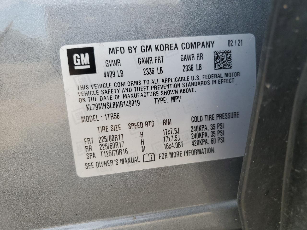 2021 Chevrolet Trailblazer Ls VIN: KL79MNSL8MB149019 Lot: 66718845