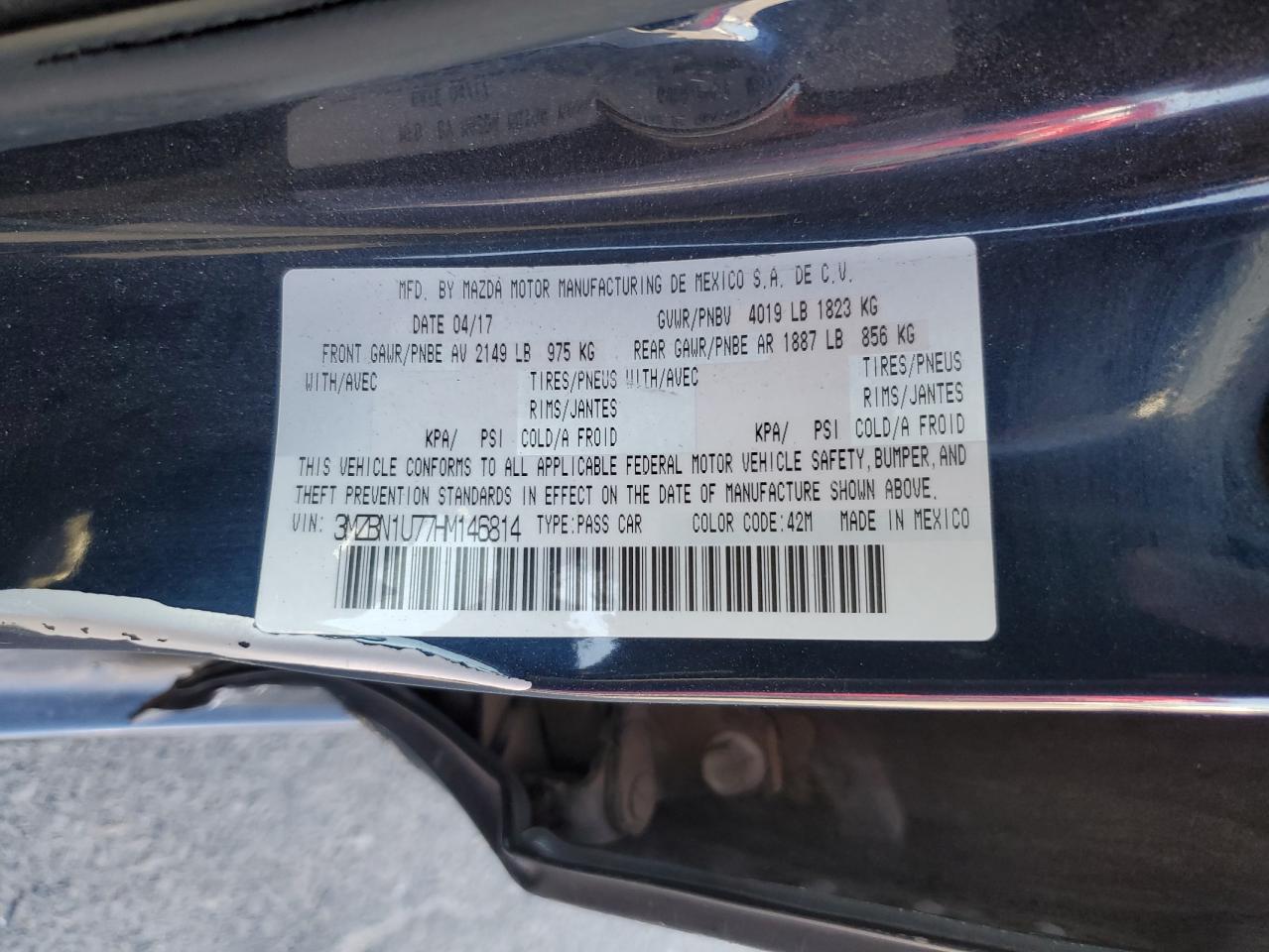 2017 Mazda 3 Sport VIN: 3MZBN1U77HM146814 Lot: 65051385