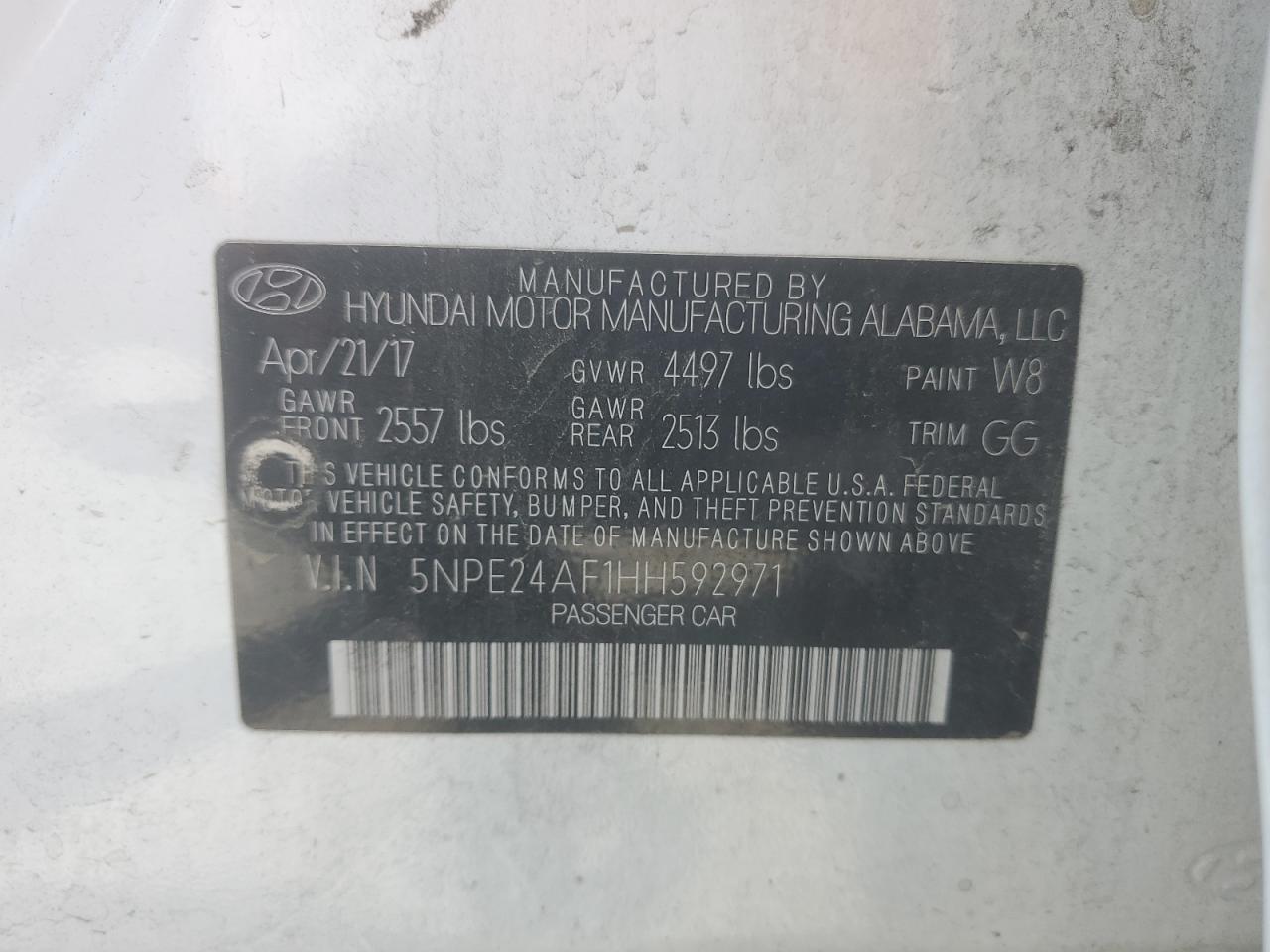2017 Hyundai Sonata Se VIN: 5NPE24AF1HH592971 Lot: 64702095