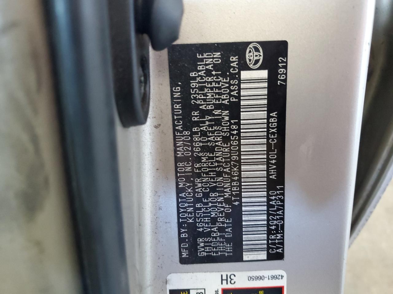 2009 Toyota Camry Hybrid VIN: 4T1BB46K79U065481 Lot: 65288905