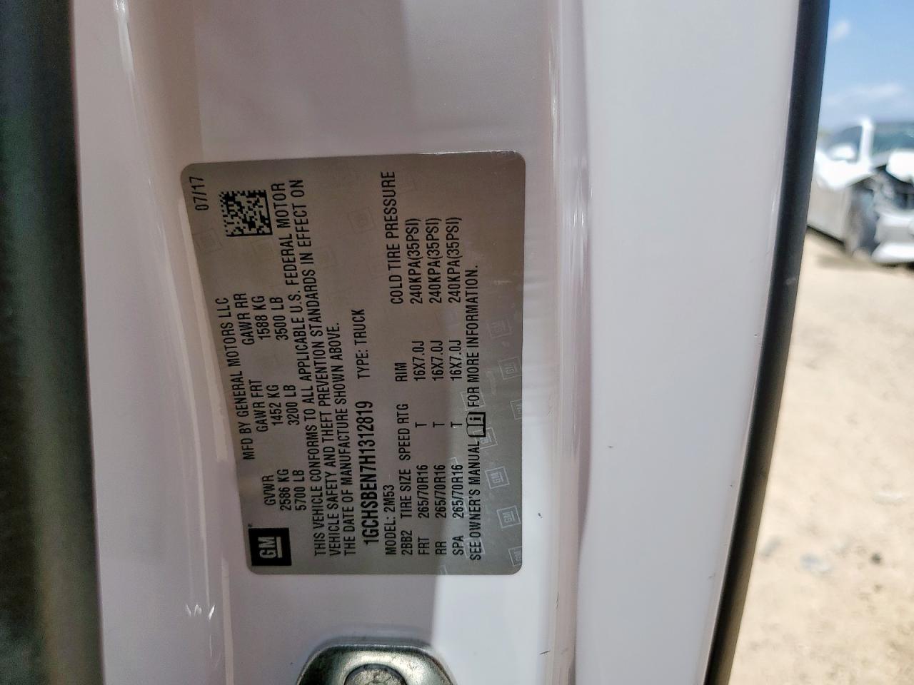 2017 Chevrolet Colorado VIN: 1GCHSBEN7H1312819 Lot: 62881665