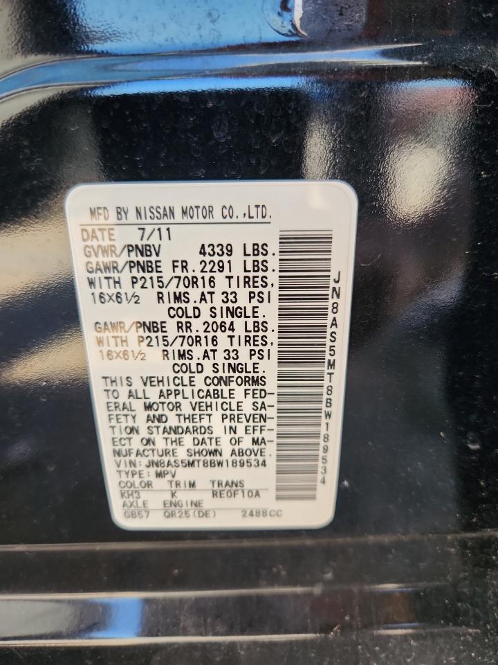 2011 Nissan Rogue S VIN: JN8AS5MT8BW189534 Lot: 64122345