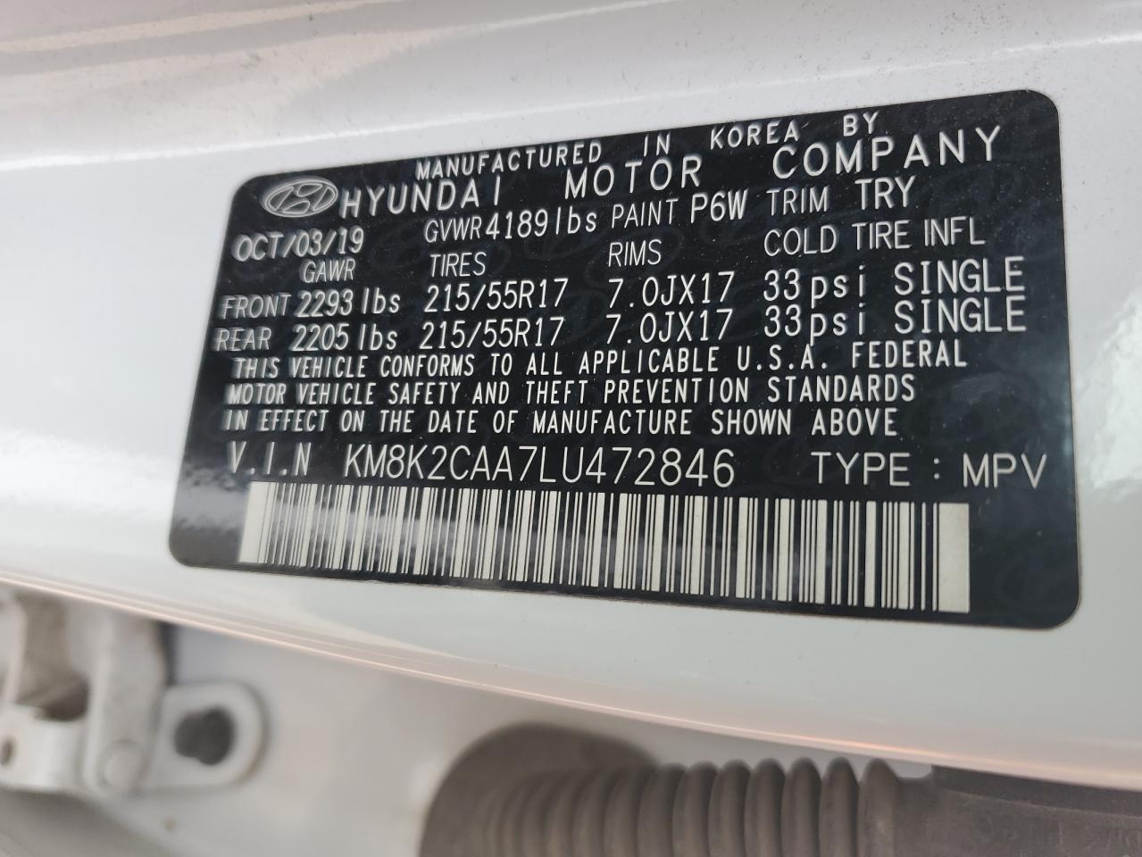 km8k2caa7lu472846 KM8K2CAA7LU472846 2020 Hyundai Kona Sel