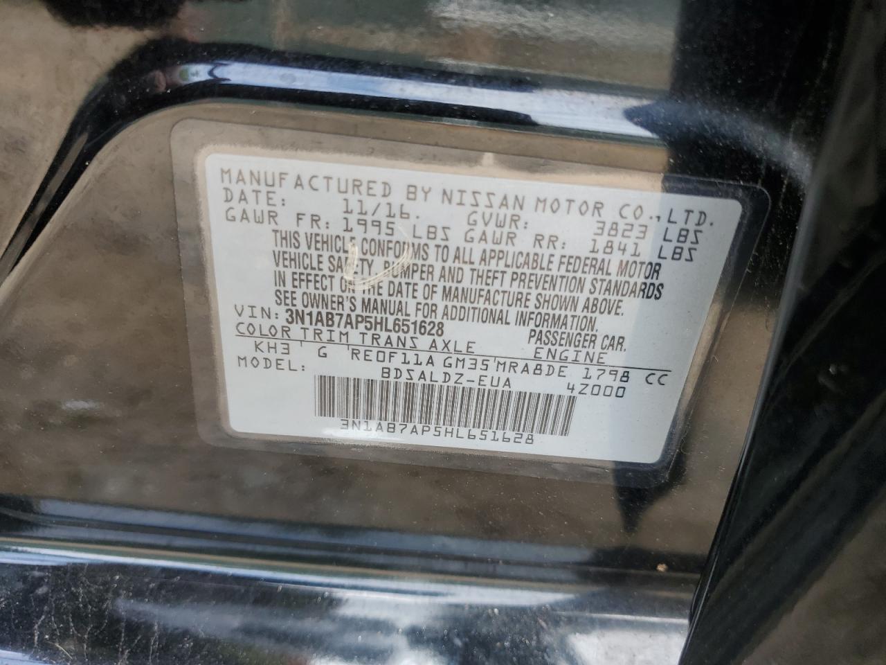 2017 Nissan Sentra S VIN: 3N1AB7AP5HL651628 Lot: 65478025