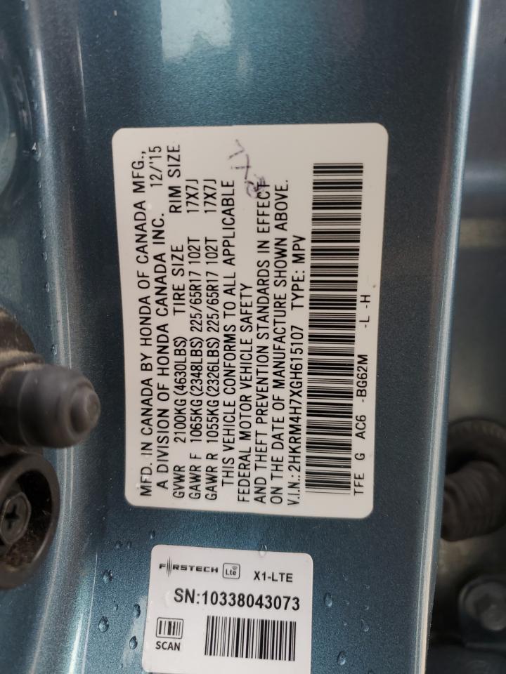 2016 Honda Cr-V Exl VIN: 2HKRM4H7XGH615107 Lot: 64758895