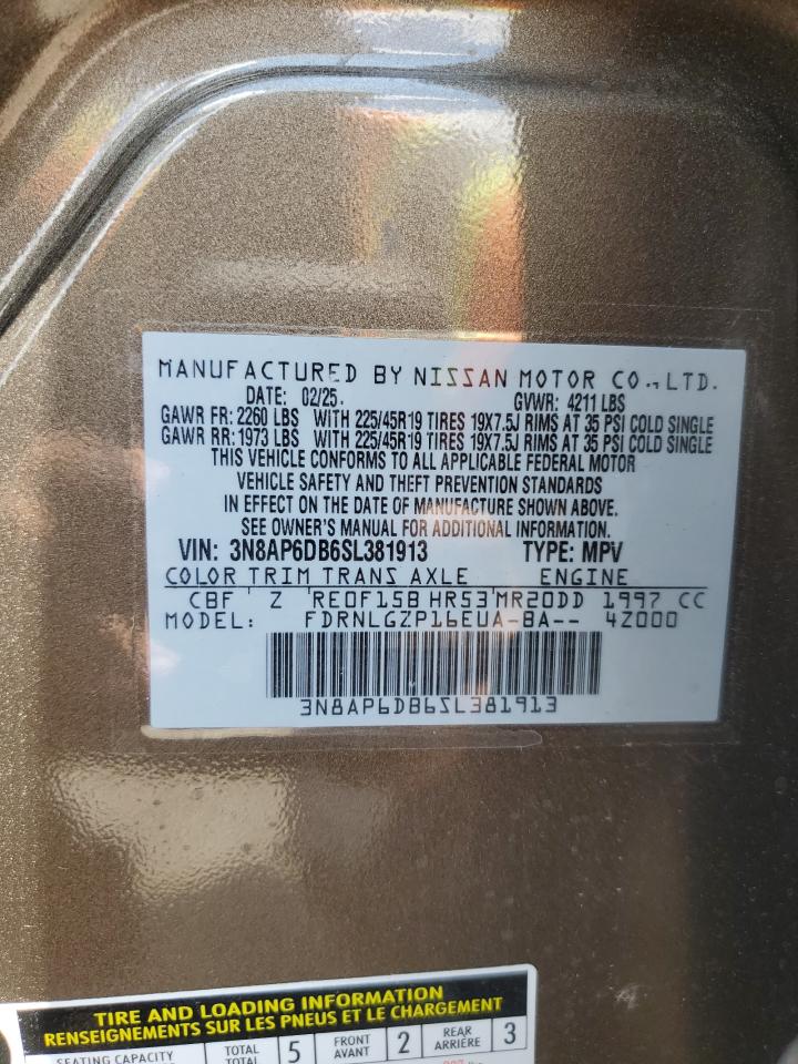 2025 Nissan Kicks Sr VIN: 3N8AP6DB6SL381913 Lot: 63219305