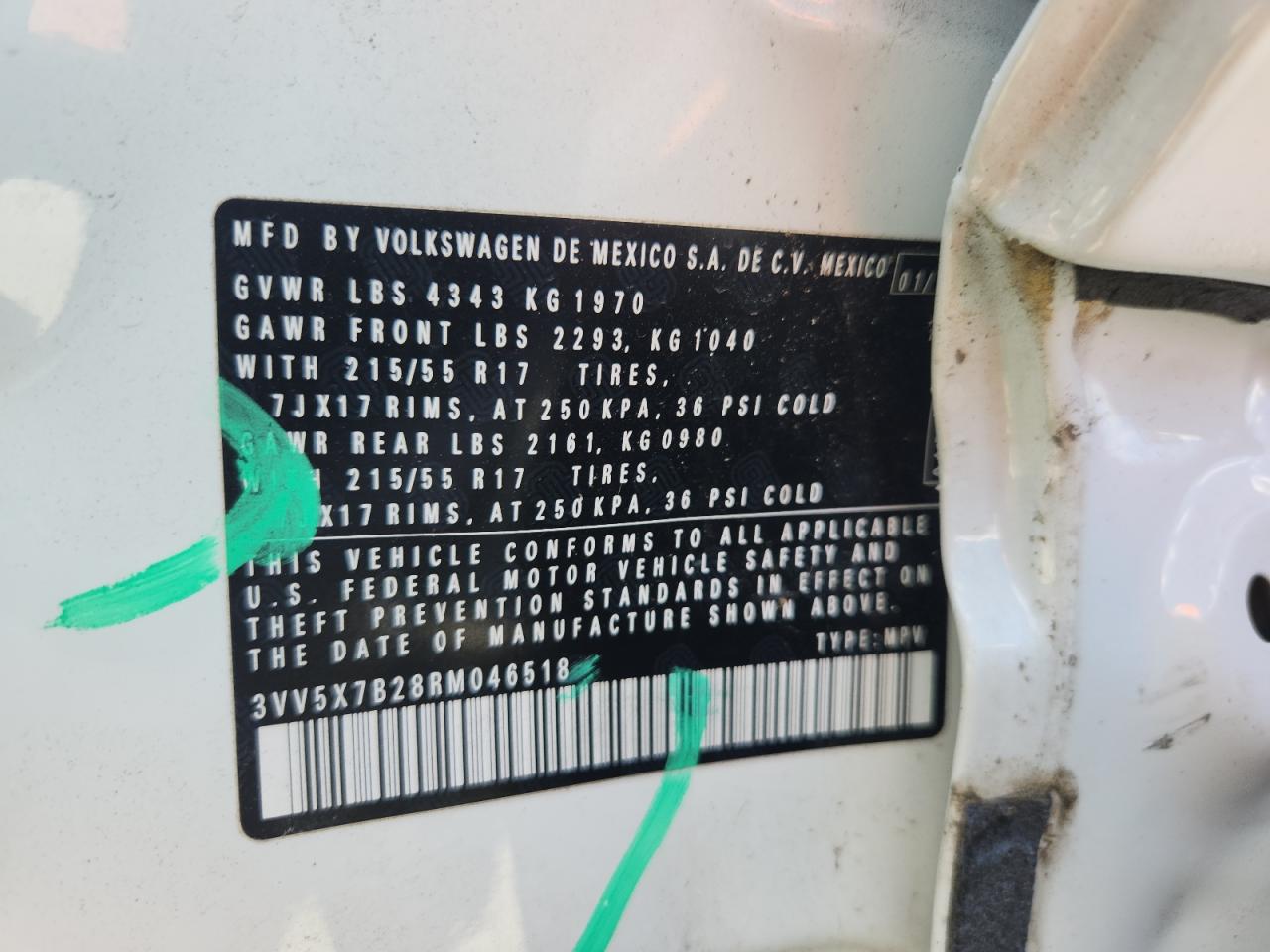 2024 Volkswagen Taos S VIN: 3VV5X7B28RM046518 Lot: 62812535