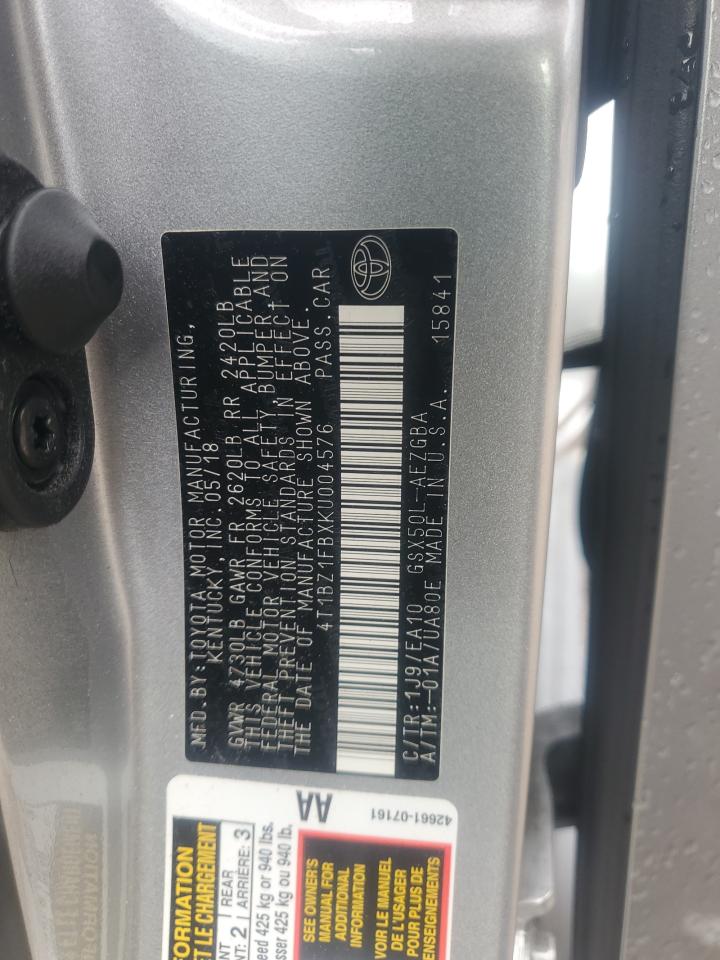 2019 Toyota Avalon Xle VIN: 4T1BZ1FBXKU004576 Lot: 63990335