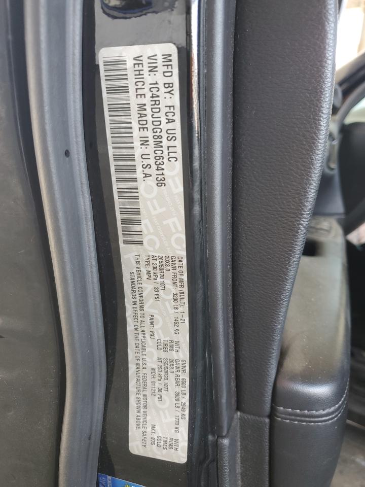 2021 Dodge Durango Gt VIN: 1C4RDJDG8MC634136 Lot: 63127465