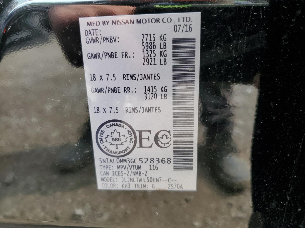 2016 Infiniti Qx60 VIN: 5N1AL0MM3GC528368 Lot: 67260165