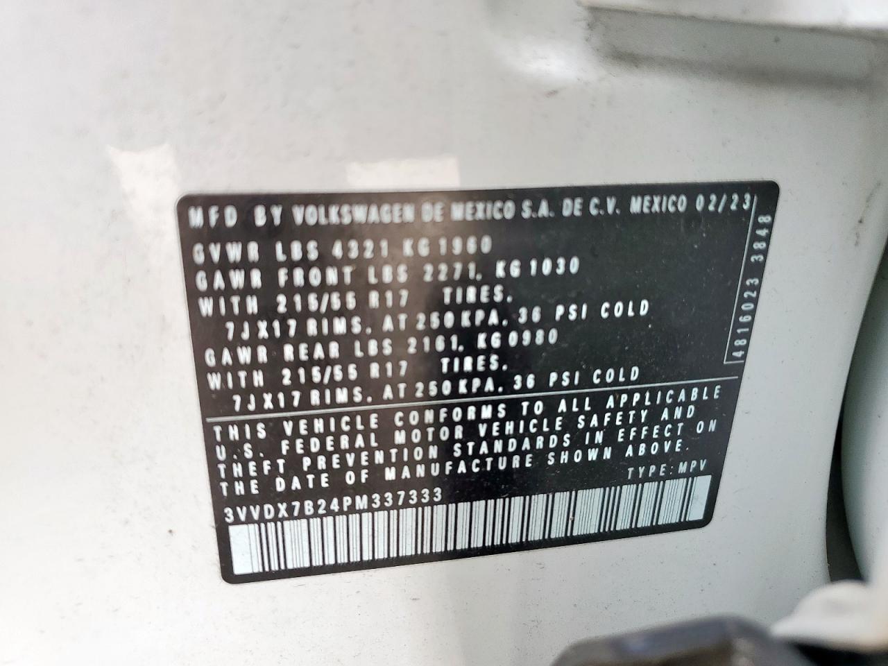 3vvdx7b24pm337333 3VVDX7B24PM337333 2023 Volkswagen Taos S