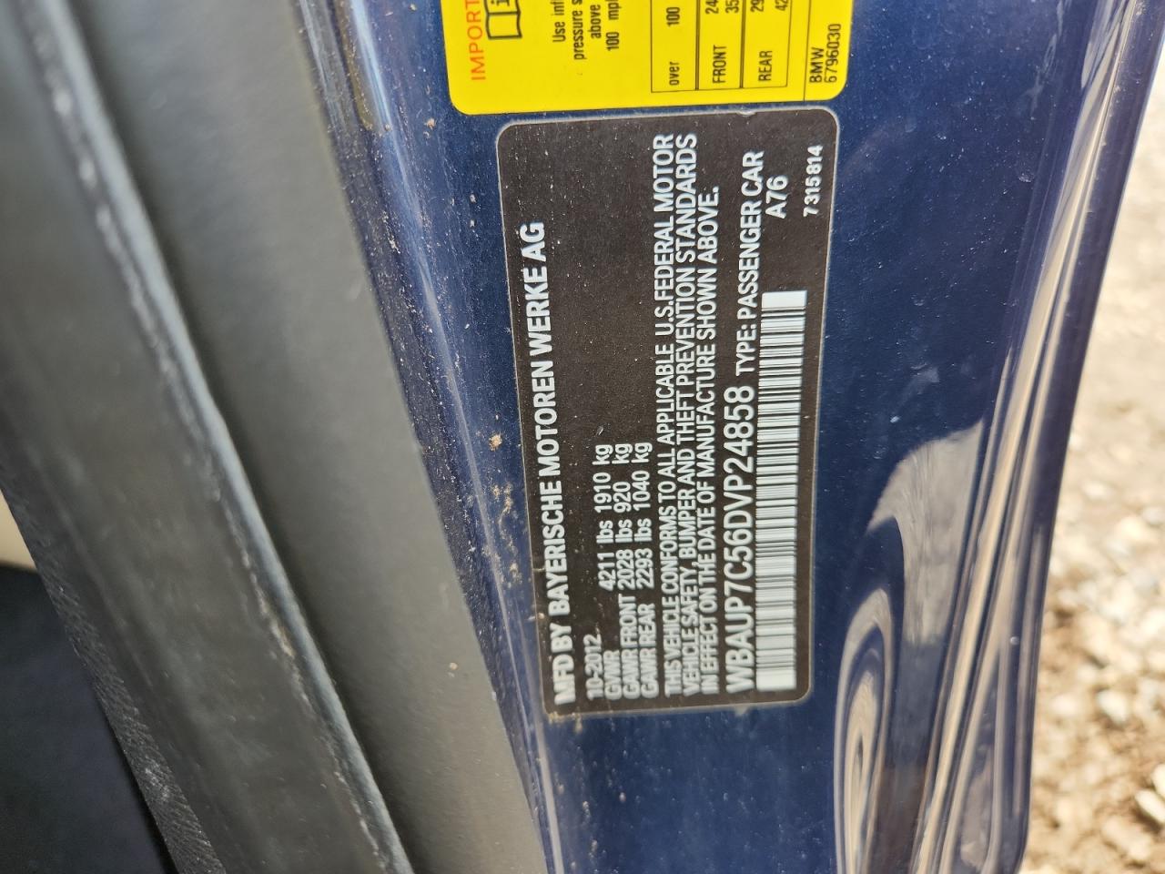 2013 BMW 128 I VIN: WBAUP7C56DVP24858 Lot: 64556485